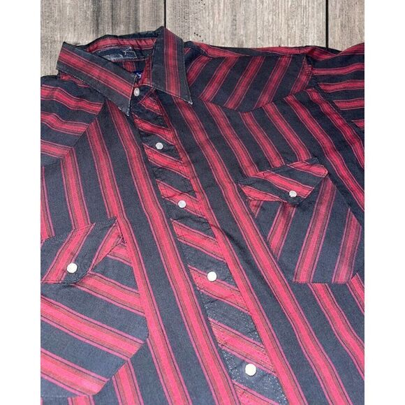 Wrangler Pearl Snap Shirt Men’s Size 17 1/2 - 34 Red Black Striped Western L/S - Picture 2 of 7